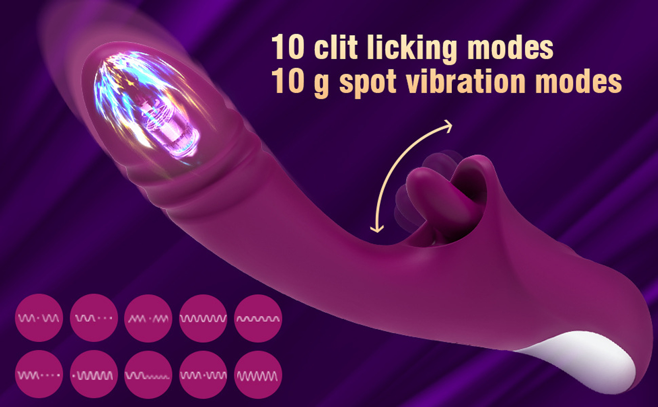 RoxyPleasure 2-in-1 Clitoral Flickering & G Spot Thrusting Vibrator 10x10 modes