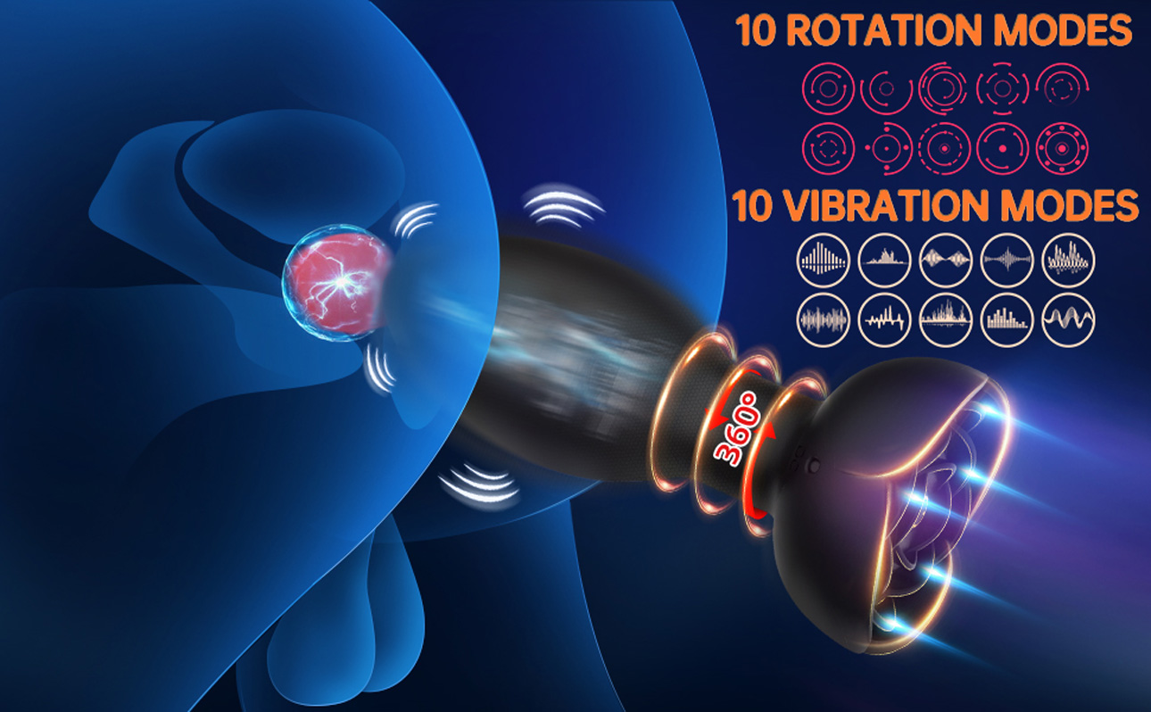 RoxyPleasure 360 Rotation Vibrating Butt Plug Prostate Massager with 10 Vibration and 10 rotating modes