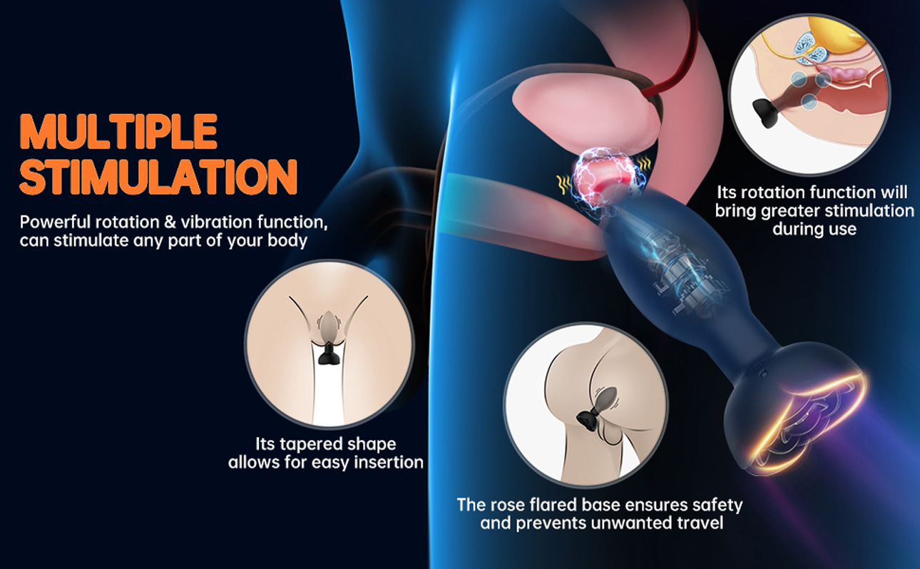 RoxyPleasure 360 Rotation Vibrating Butt Plug Prostate Massager multiple stimulation