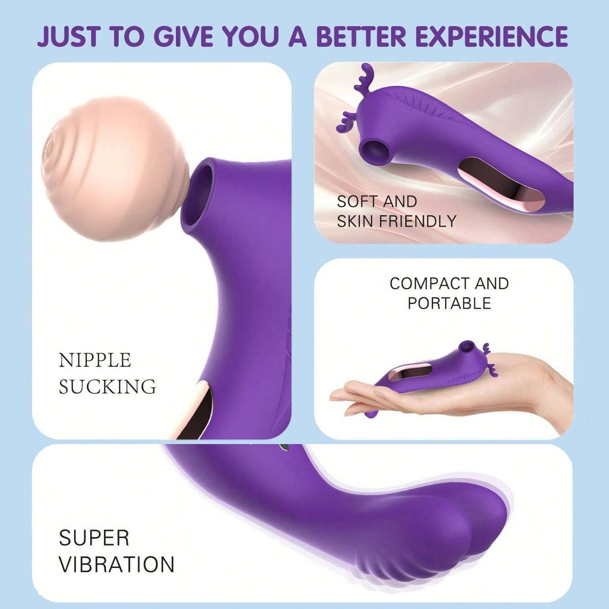 RoxyPleasure Deer 2 in 1 Clitoris Nipple Sucking Vibrator Sex Toy features