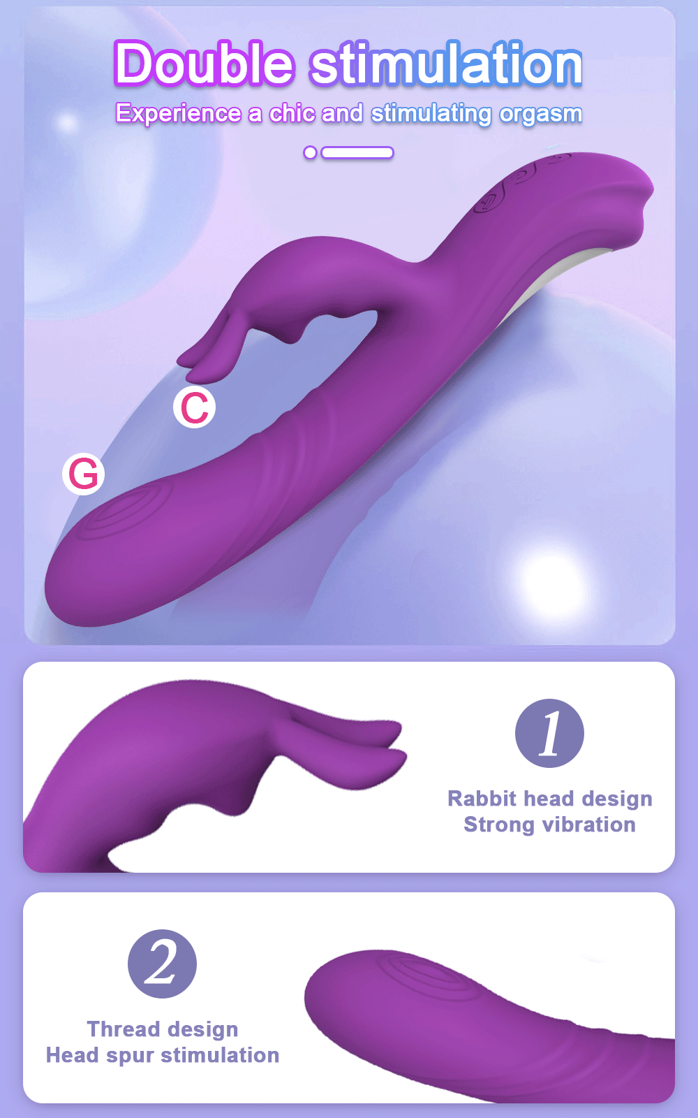 RoxyPleasure Rabbit G Spot Vibrator Dildo Clitoral Double Stimulator 2in1