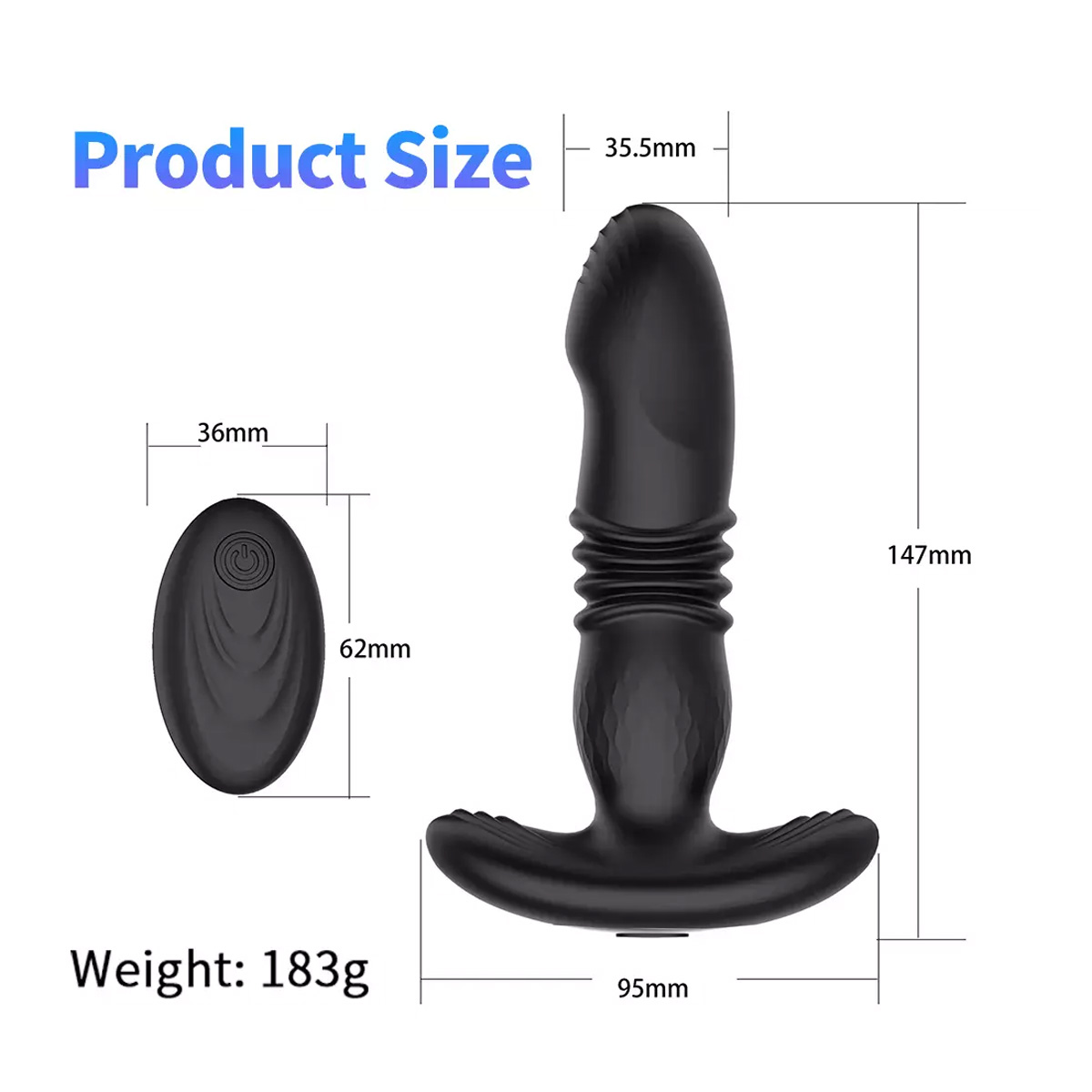 RoxyPleasure remote control vibrating butt plug Thrusting Vibrator product size